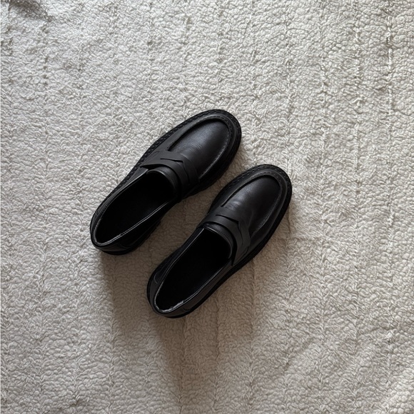 Black Chunky Platform Loafers - Picture 4 of 9